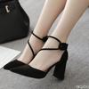 2025 Black sexy high heels Niche strap Women's Sandals Sharp pointed fashion elegant shoes Ladies trendy thick heel sandals