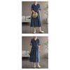 2025 Summer Washed Cotton Dress - Embroidered Midi Dress with Drawstring, Slim Fit Short Sleeve Linen Blend Dress, Boho Chic Casual Women's Outfit