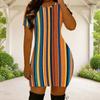 Women Plus Size Round Neck Short Sleeve Dots Printed Fitted Mini Dress