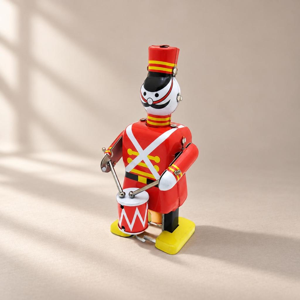 Marching Drummer Tin Wind-up Toy Vintage Tinplate Clockwork Handmade