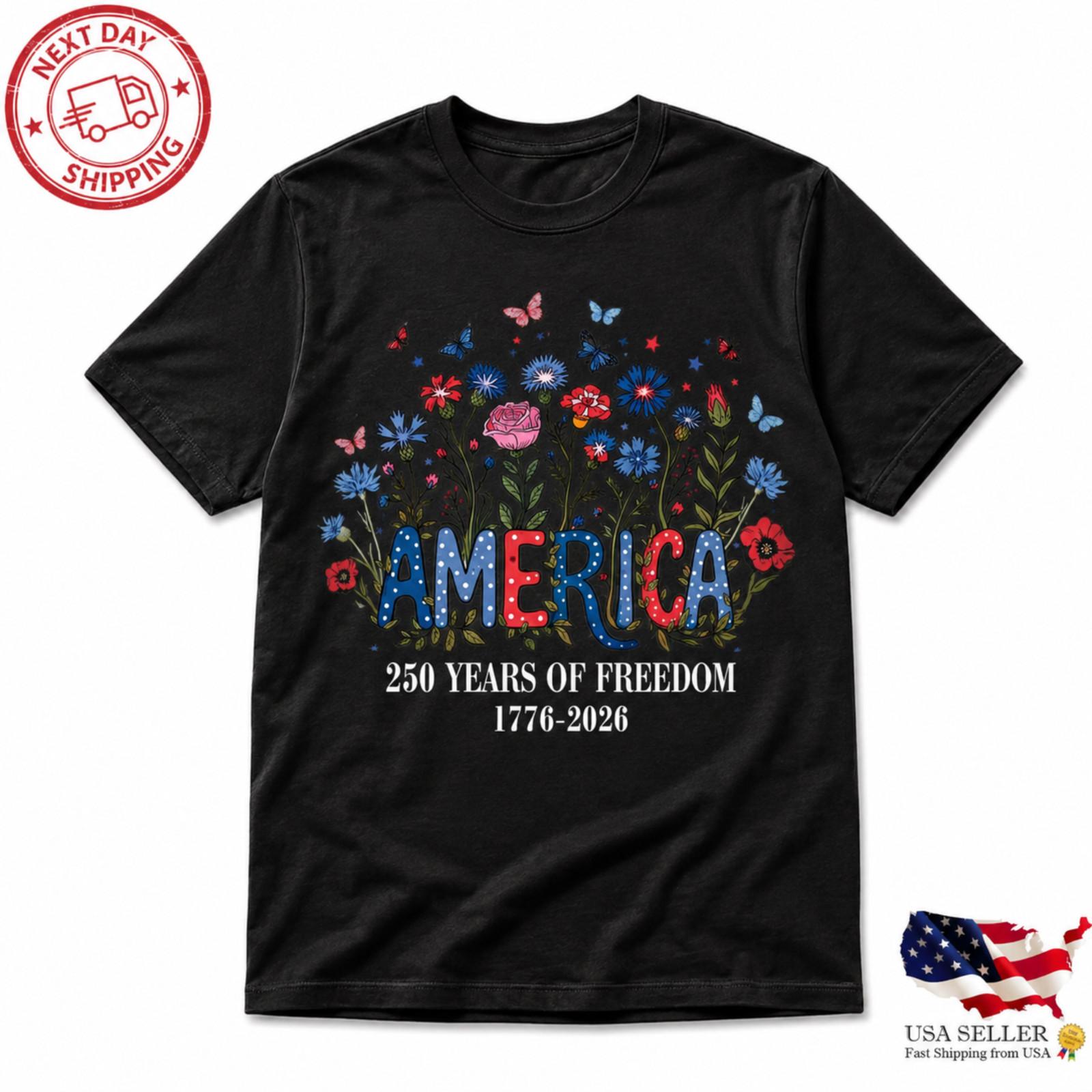 Floral 250th Anniversary Shirt Wildflower Independence Day Tee XXL