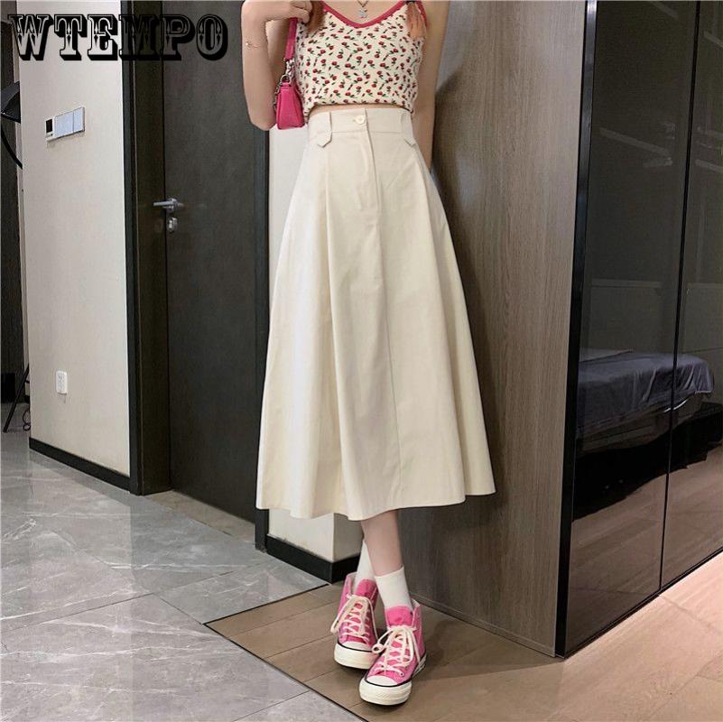Female Simple Solid Mid-length Half-body Skirt Spring and Summer A Line High Waist Thin Design Sense Niche Elastic Waist Umbrella Skirt