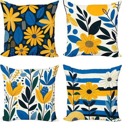 Blue and Yellow Floral Feast Pillowcase Brighten Home Bedroom Sofa Decorative Cushion Cover with Zipper