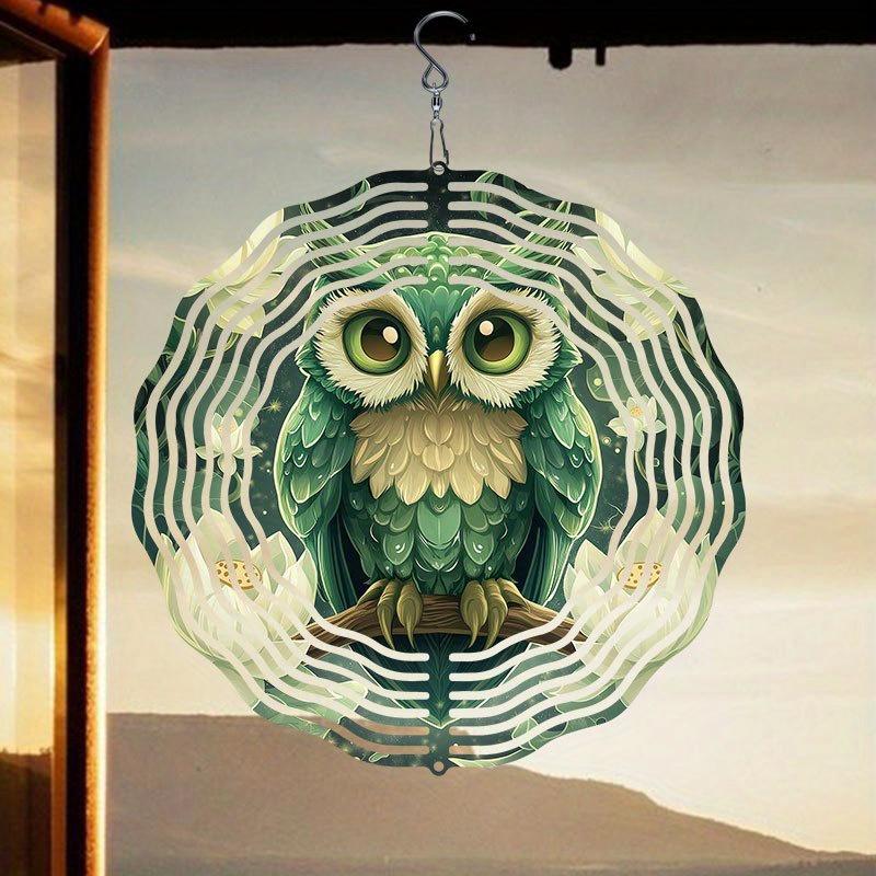 Laser Cut Metal Owl Wind Chime with 360 Degree Rotating Holographic Design Weather Resistant Outdoor Indoor Hanging Decor No Electricity Needed