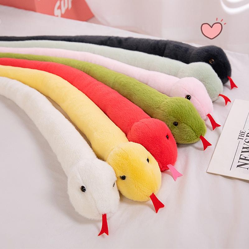 Long Snake Plush Stuffed Animal Pillow Green Yellow Pink Red White Black Cute Soft Doll Huggable Toy Boy Girl Kid Birthday Gifts