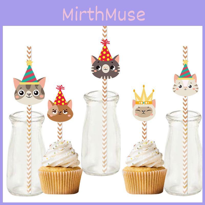 Cartoon Cat Childrens Party Supplies 24pcs Paper Straws For Event Festival Decor