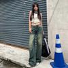 American Retro Low-Waist Wide-Leg Distressed Denim Pants - Floor-Length