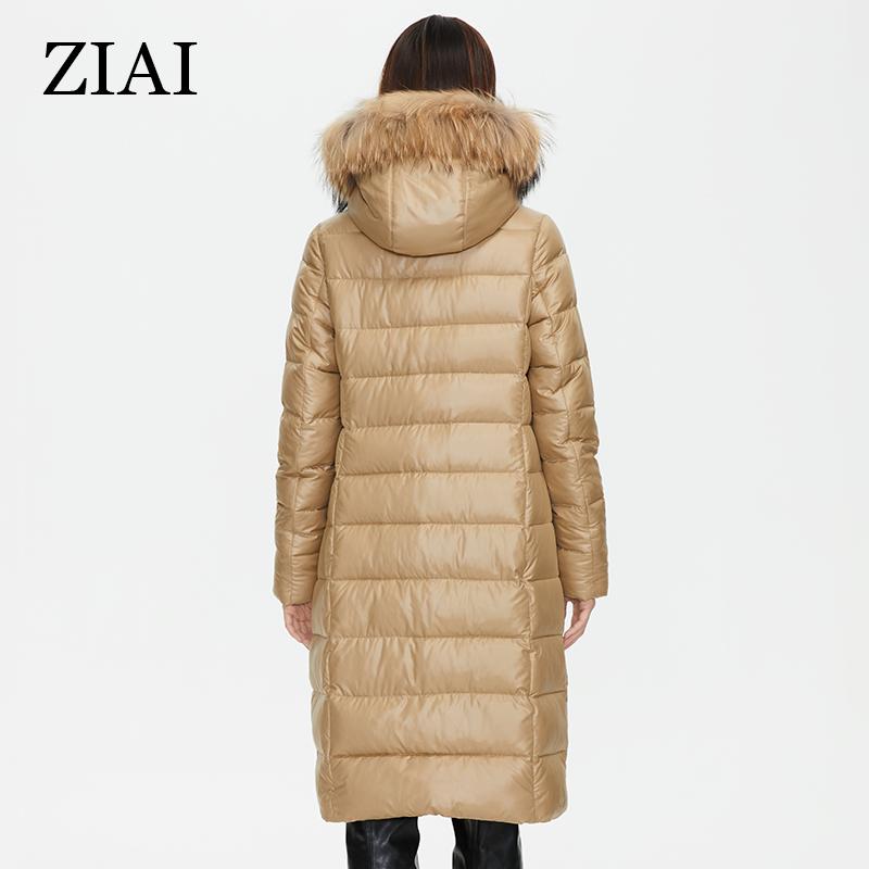 ziai Women's Winter Parka Warm Natural Fur Collar Long Jacket Padded Coats Thick Female Outwear Belt Coat Women ZR-7266