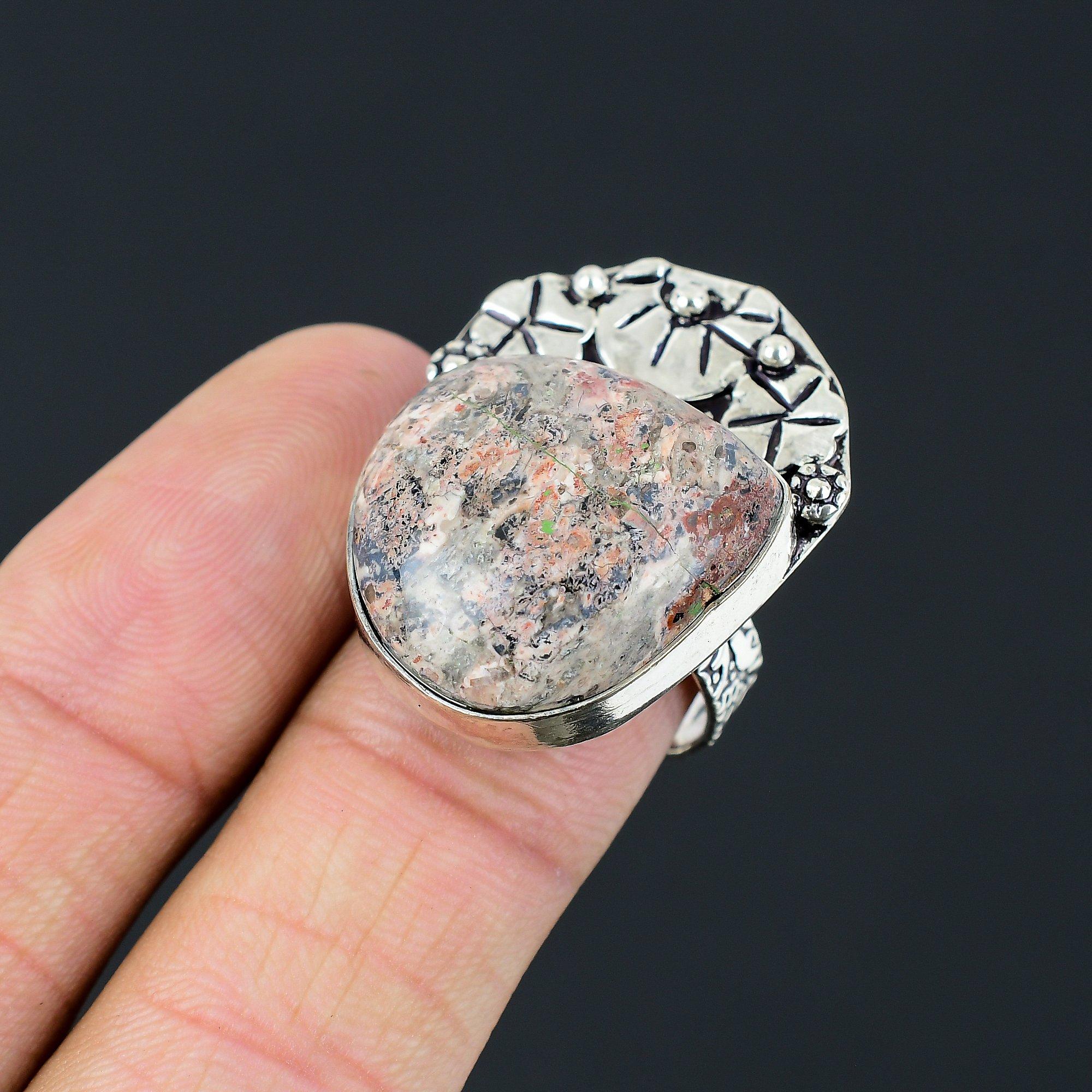 925 Sterling Silver Pear Asteroid Jasper Stone Unique Sister Ring Jewelry Size 8 8