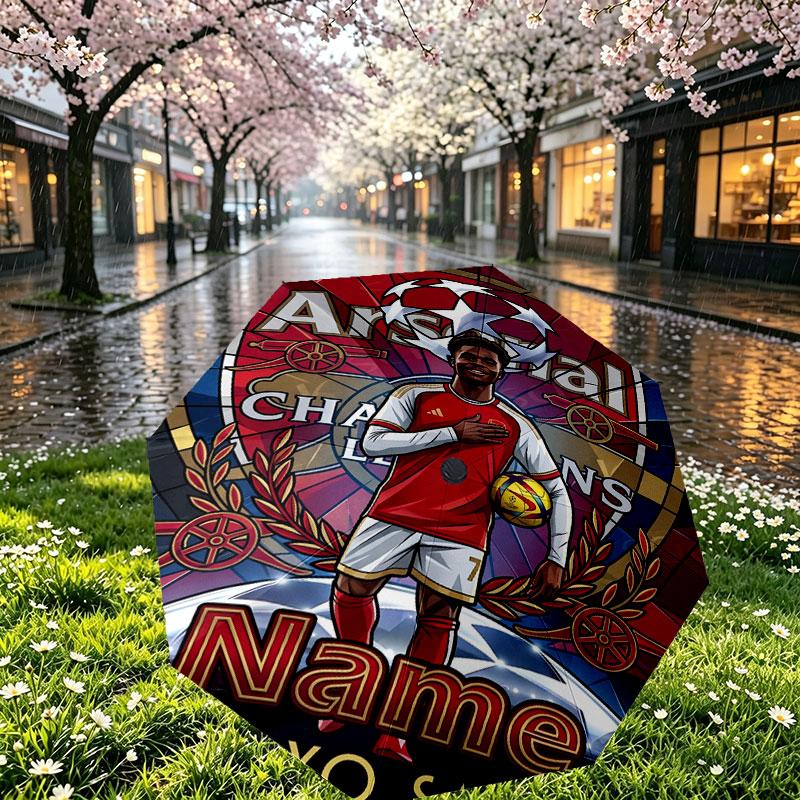 Custom Name Personalized Arsenal F.C Print Umbrella, Auto Open Close, 8‑Rib Sturdy Frame, Commute Camping Hiking Use, Birthday Gift