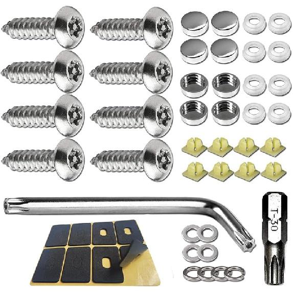 BGGTMO Black License Plate Screws- Stainless Steel Plate Mounting Hardware For Car Tag Frame, Anti-Theft Security Self-Tapping Screws Fit Front