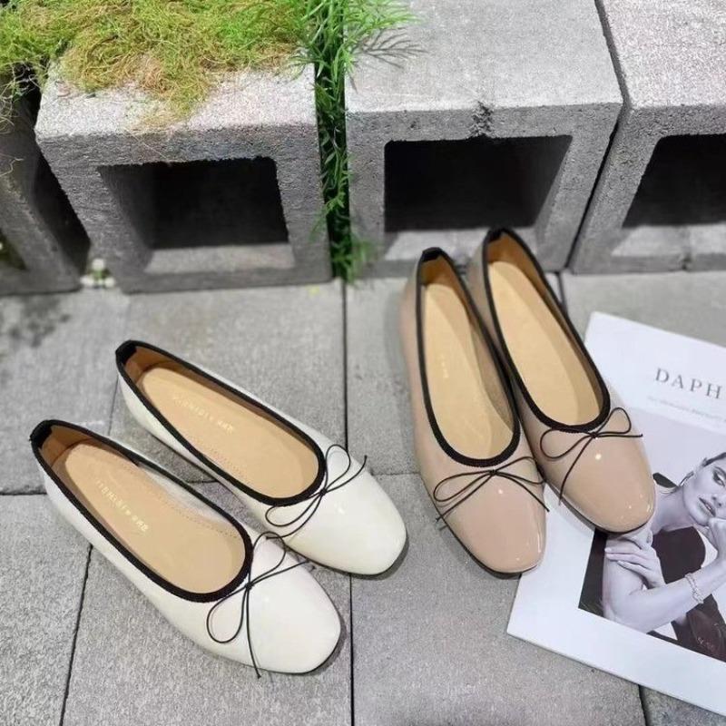 Fashion Bow Flat Women's Square Toe Shallow Single Shoes 2025 Spring Soft Sole Shoes