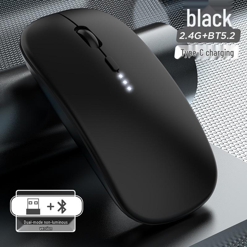 Wireless Dual-Mode Silent Bluetooth 2.4G Photoelectric Mouse with Rechargeable Power Display.