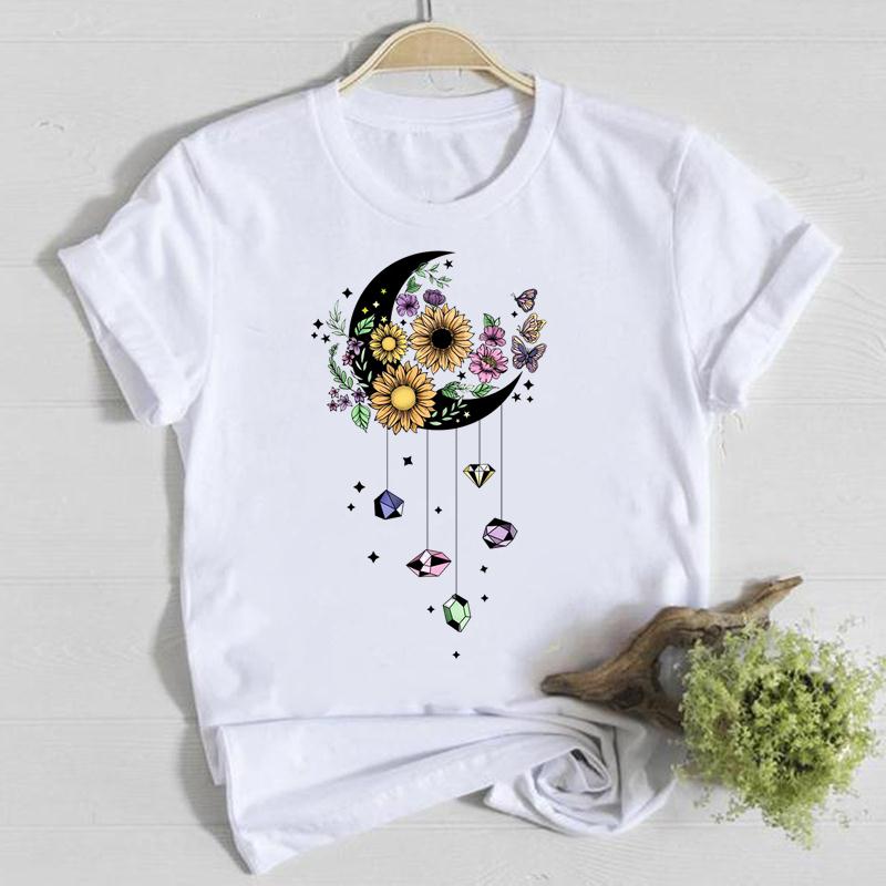 Blume Frühling Rundhals T-Shirt Top Shirt Damen Kleidung Mode T-Shirt Sommer Damen T Kurzarm Lässig Grafik T-Shirts