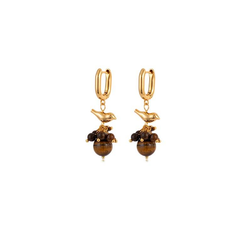 Gold-Plated Tiger Eye Bird Ear Cuffs: Vintage Y2K Style Earrings for Women