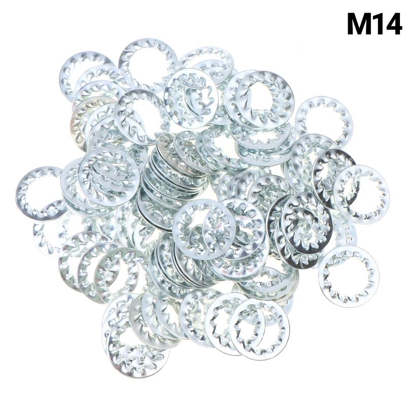 100Pcs M3-M16 Galvanized Carbon Steel Internal Toothed Lock Washers for Electrical Equipment Installation Repairs