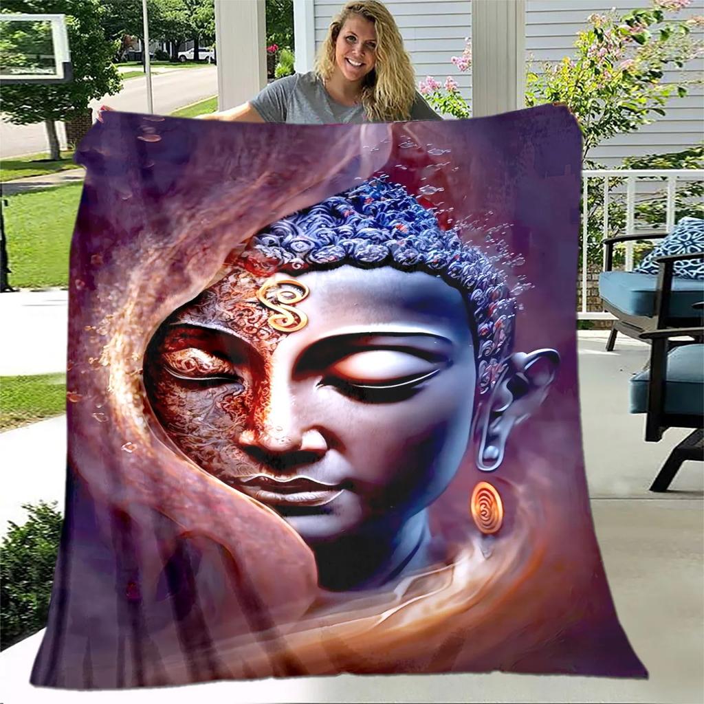 Coperta in Peluche Buddha Sakyamuni Bodhisattva Guanyin del Buddismo, Coperta in Flanella Coperta Plaid per Soggiorno Camera da Letto Letto Divano Preghiera