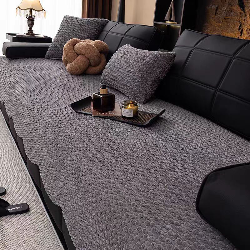 

Solid Color Irregular Sofa Cover Fabric Straight Row Anti Slip Cushion Anti Cat Scratch Sofa Cover Suitable for All Seasons 90x90cm сірий