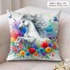 Watercolor Horse Floral Cushion Cover Soft Plush Fabric DoubleSided Printed Cushion Covers for All Seasons Modern Home Decor