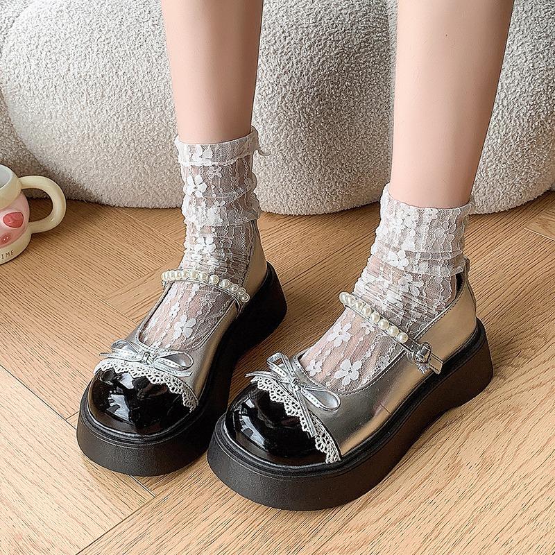 Platform Colorblock Mary Jane Single Shoes Women's Fashion Round Toe Shallow Mouth Slip Strap Non-Slip Low Top Shoes