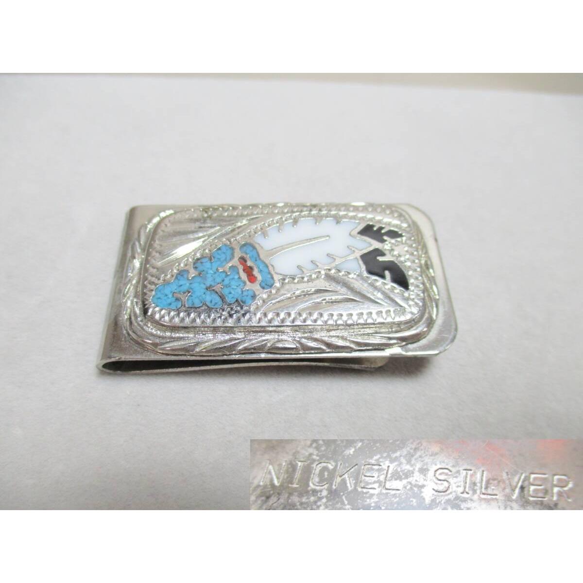 Used N016*Indian Jewelry* 1 Vintage Money Clip /Nickel Silver/Navajo/Feather/Native American [Shipping Included]