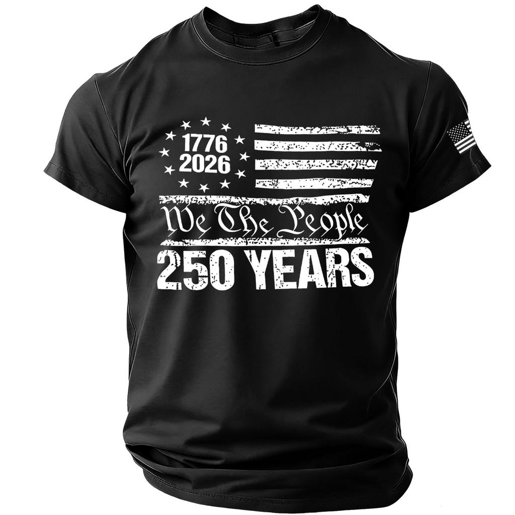 Mens Short Sleeve Crew Neck T Shirt with We The People 250 Years 1776 2026 Flag Graphic Print Casual Fit Top