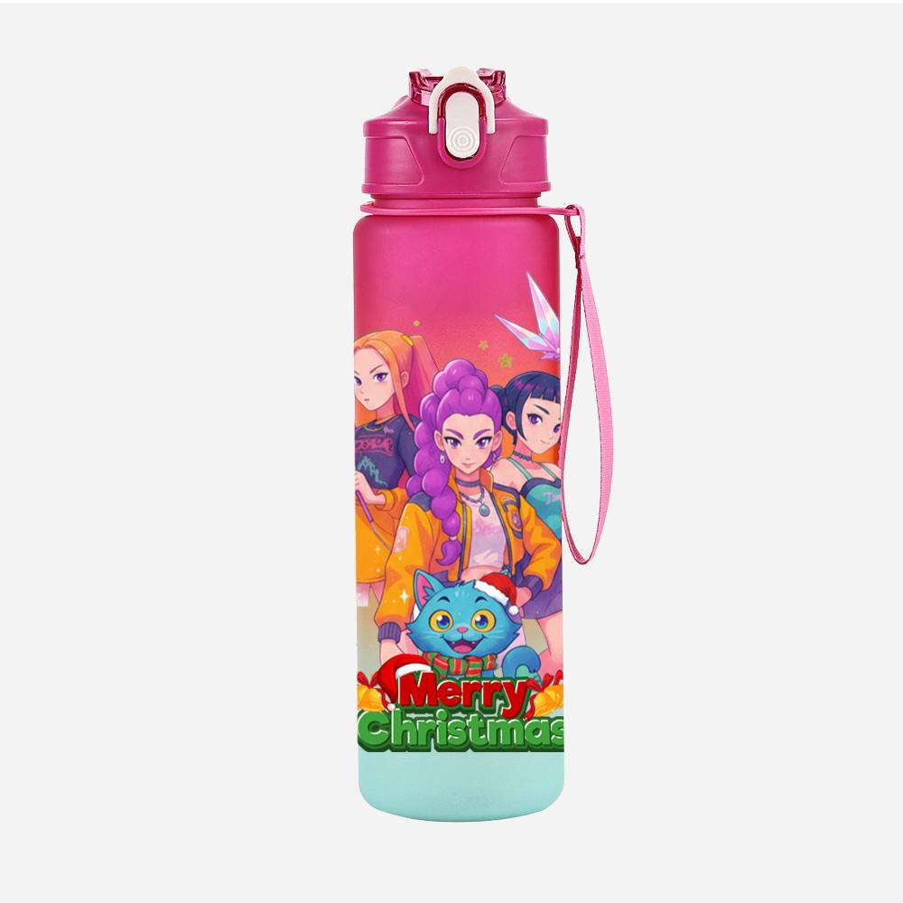Cartoon Weihnachten K-Pop Dämonenjäger Bedruckte 750 ml Wasserflasche Große Kapazität Trinkbecher Tragbar Outdoor Sport Wasserbecher Kinder Kind Geschenk