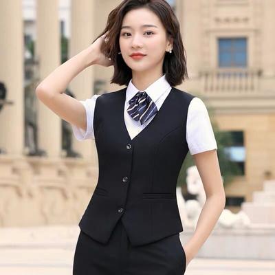 Women's Four Seasons Formal Suit Solid Color Simple Single-breasted Sleeveless Vest + Suit Pants Slim Workwear Two-piece Suit