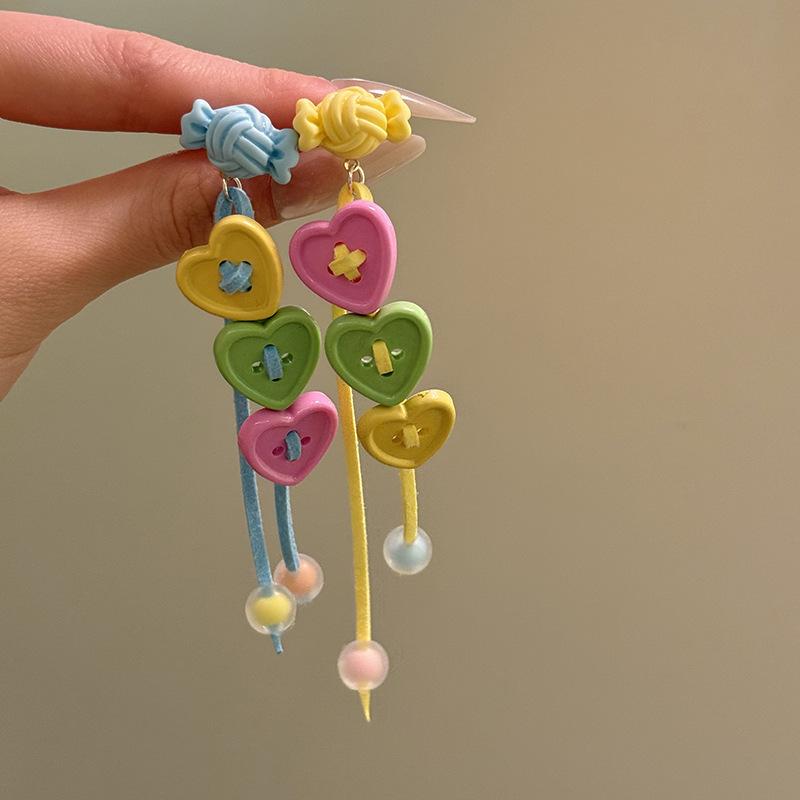 Vintage kontrastierende Blumen Perlen Quasten Ohrringe Sommer süßes Mädchen Herz Ohrringe Reise Foto Urlaubsstil Ohrringe