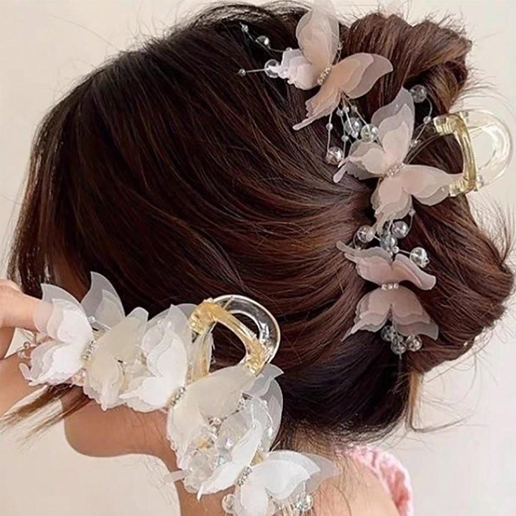 New Vintage Butterfly Harclips Women's Ponytail Rhinestone Bow Shark Clip Elegant Girl Sweet Hair Claw Hair Accessories