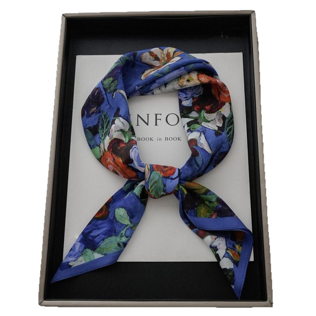Vintage oil painting 111 mulberry silk double crepe silk scarf women's light luxury blue scarf scarf scarf square scarf