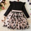 Girls Fashion Cute Rose Mesh Princess Dress Long Sleeve Fly Fly Sleeve Dresses