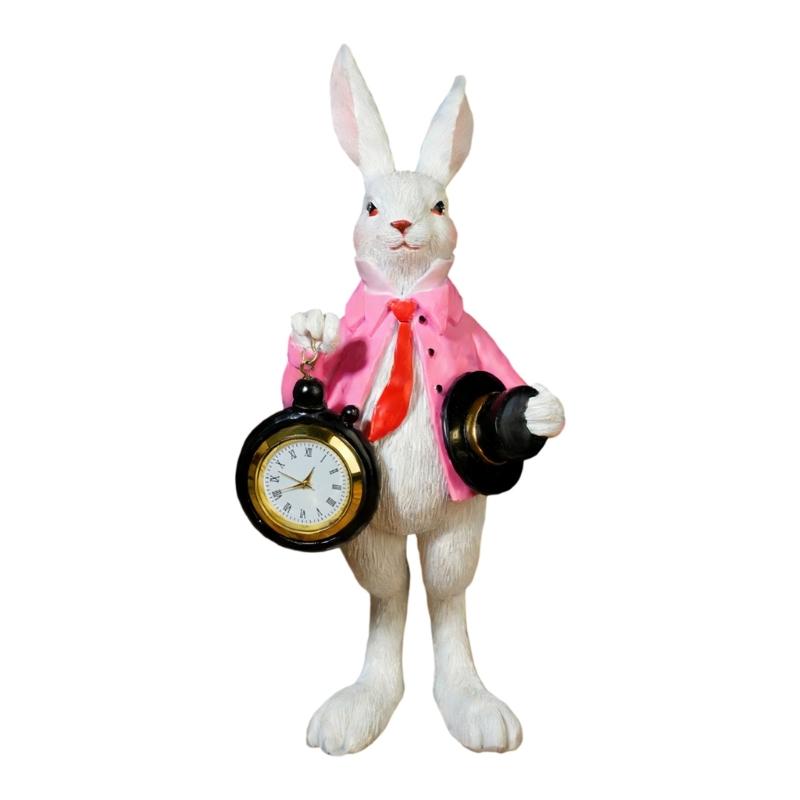 

Элегантный пасхальный кролик в цилиндре и с карманными часами, смоляное украшение, принадлежности для пасхальной вечеринки, для декора домашней вечеринки, 9x9x21 см розовый
