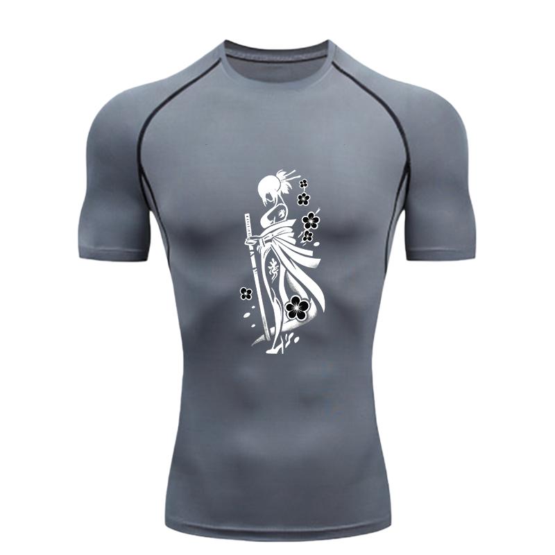 Samurai Woman Pattern Men's Sports T-shirt for Fitness Training Fitness Compression Workout T-Shirt Rashguard Tops T-Shirt