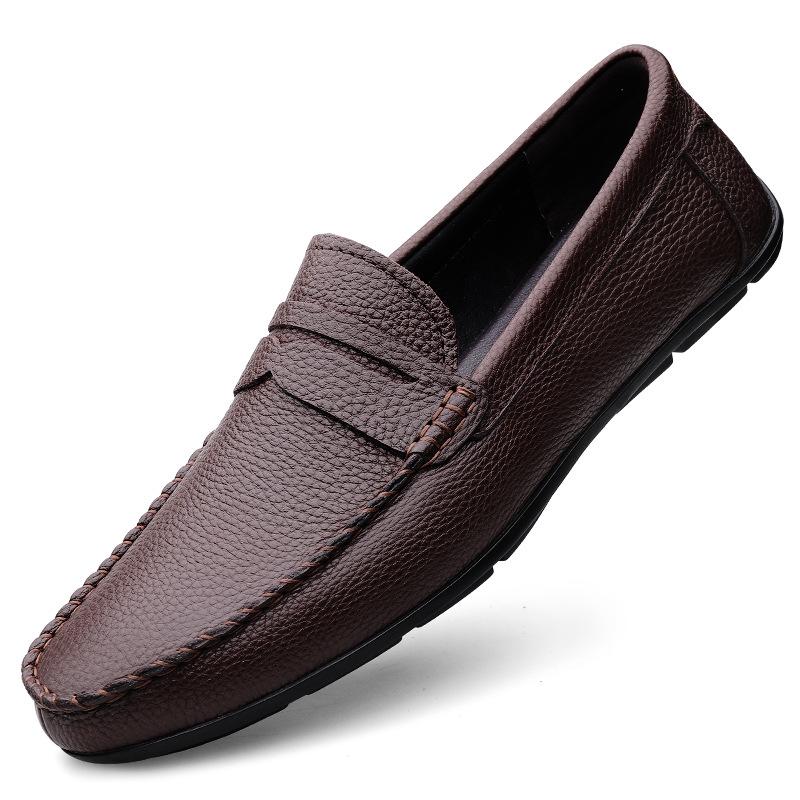 Men's Genuine Leather Slip-On Loafers - Spring/Summer Driving Shoes, Cowhide, Large Sizes Available