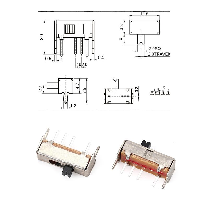 10Pcs Ss13D07Vg2 4 Pins 3 Position 1P3T Toggle Switch Double Vertical Sliding Switch Handle Length 2Mm Bracket