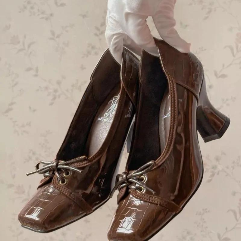 

Fashion Spring Summer Block Heel Shallow Single Women s Kitten Heel Bow Round Toe Mary Janes 40 коричневый