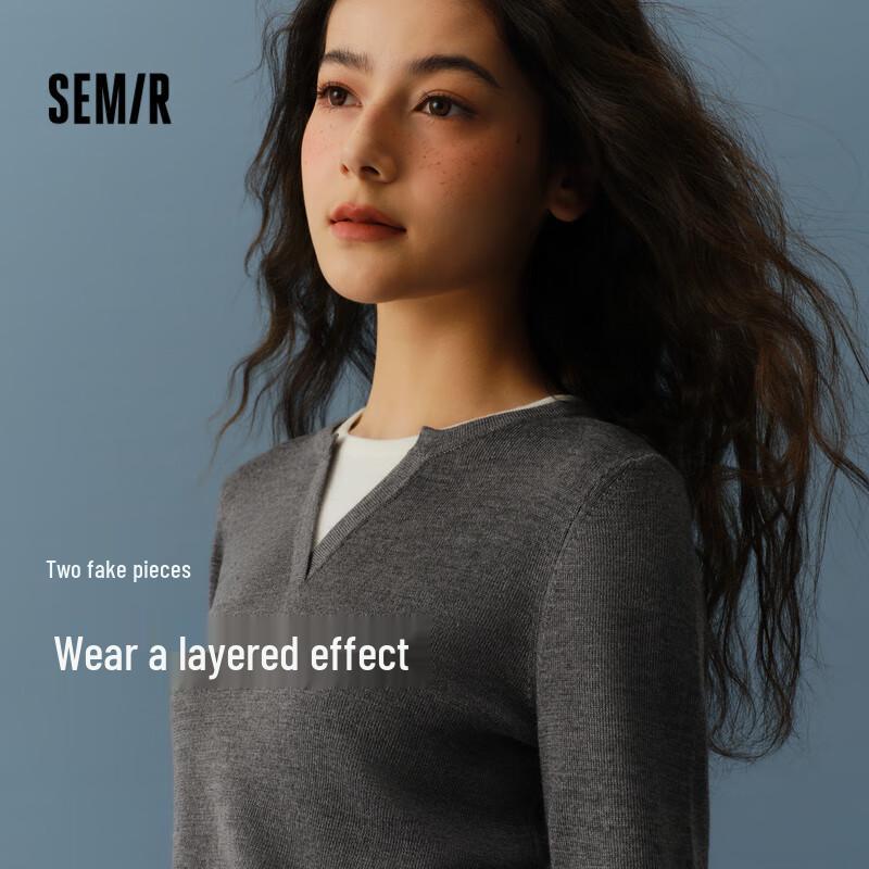 Semir Women's Cropped Faux Two-Piece Wool Blend Knit Sweater