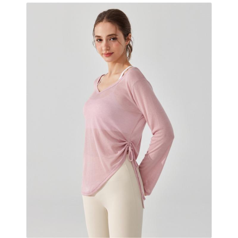 Top da donna casual ampio a maniche lunghe per yoga che copre i fianchi