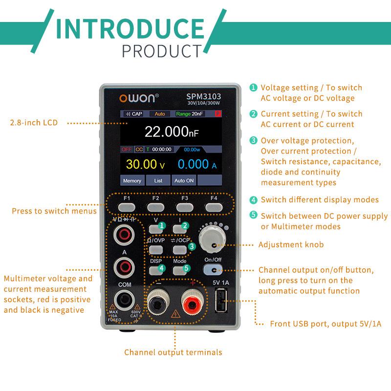 OWON Lili Pu SPM Series Programmable DC Power Supply & 4.5-Digit Multimeter (Models: 3051, 3103, 6103)