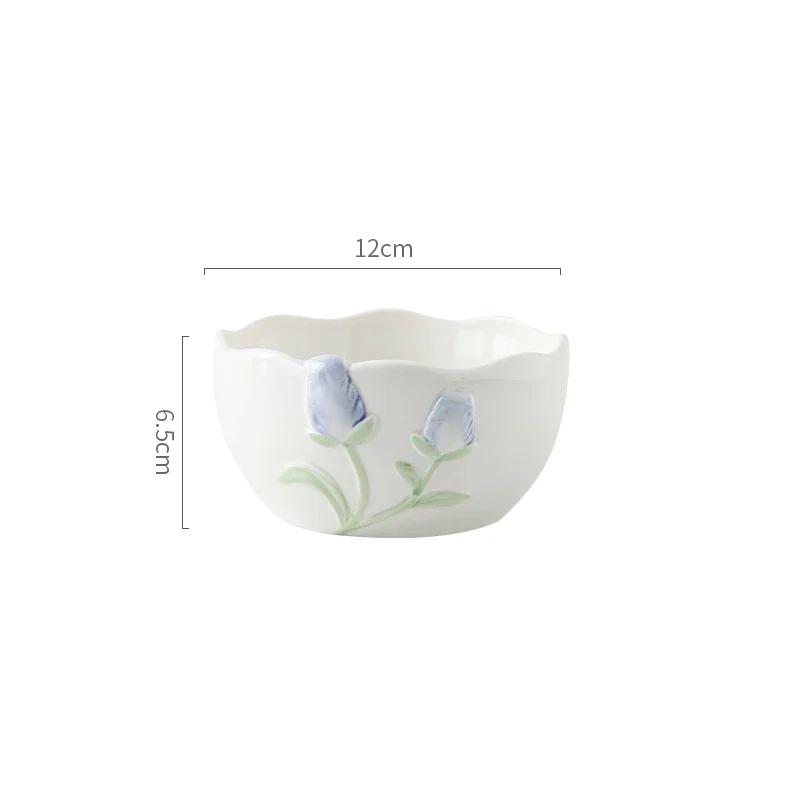 French Style Relief Ceramic Coffee Cups Home Breakfast Oat Yogurt Bowls Exquisite Flowers Dessert Plates Creative Tableware