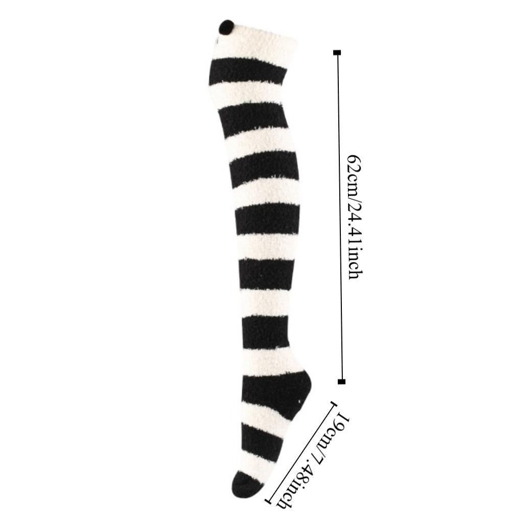 Kawaii Striped Over-knee High Socks Bear Cartoon Winter Stockings Women Hosiery Thigh High Calf Snow Scoks Kids