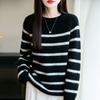 Women Sweater 100% Wool MODERN NEW SAGA O-neck Stripe Knit Pullover Thick Winter Jumpers Female Knit Tops