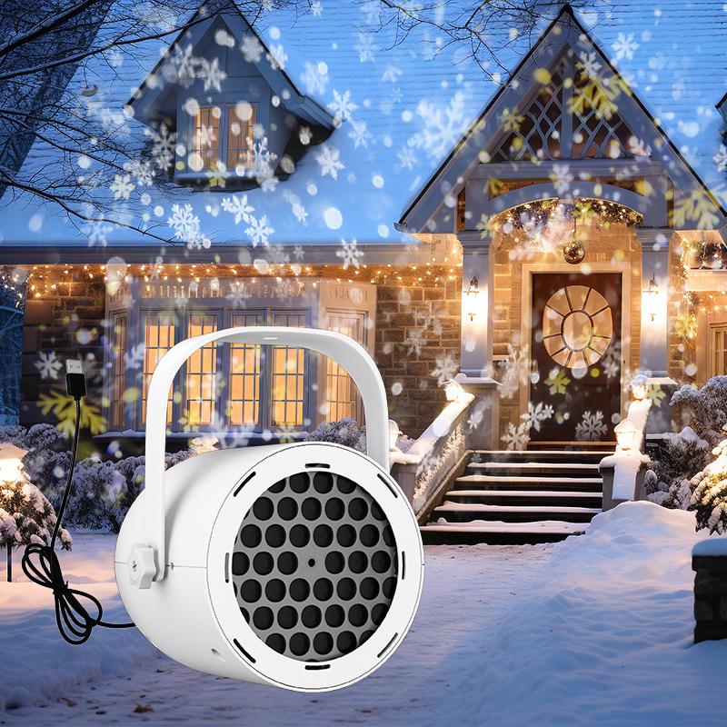 LED Snowflake Projector Lamp with Rotating USB Film Patterns - Christmas Atmosphere Decoration Light