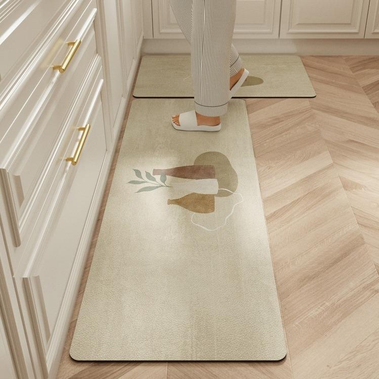 Carpet for Kitchen Waterproof Floor Mat Beige Carpets Pvc Leather Non-slip Oil-proof Long Foot Mats Home Decoration Rug Balcony