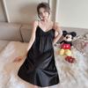 2026 Ice Silk Women’s Pajamas: Mid-Length, Chest Pads, Camisole, Nightgown, Pure Desire Style, Lightweight Home Wear.