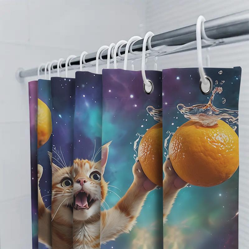 Cute Asian Cat Shower Curtain With Vibrant Orange Design - Perfect For Home Decor And Adding A Fun Touch To Your Bathroom