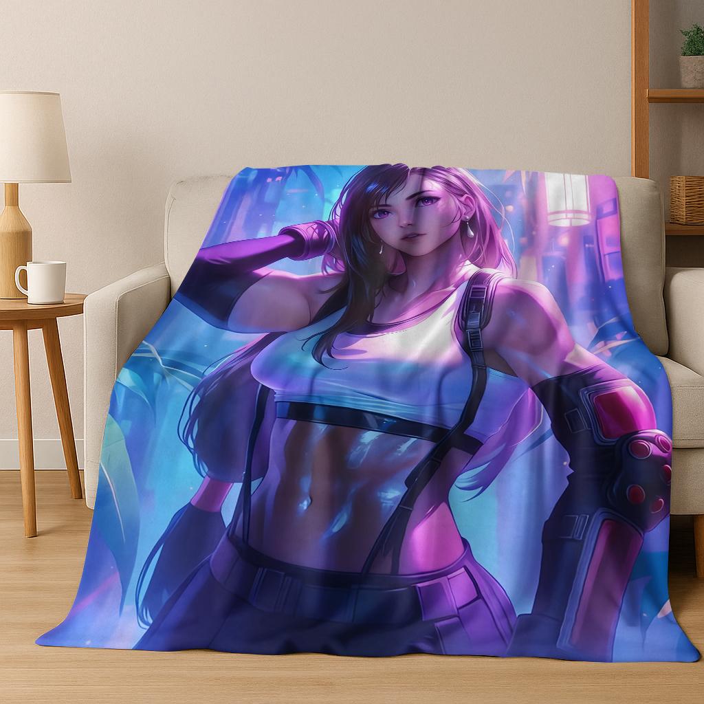 Cartoon Final Fantasy Sephiroth Cloud Tifa Game Flannel Blanket,Warm and Cozy Soft Throw Blanket for Home Bedroom Bed Sofa Kid