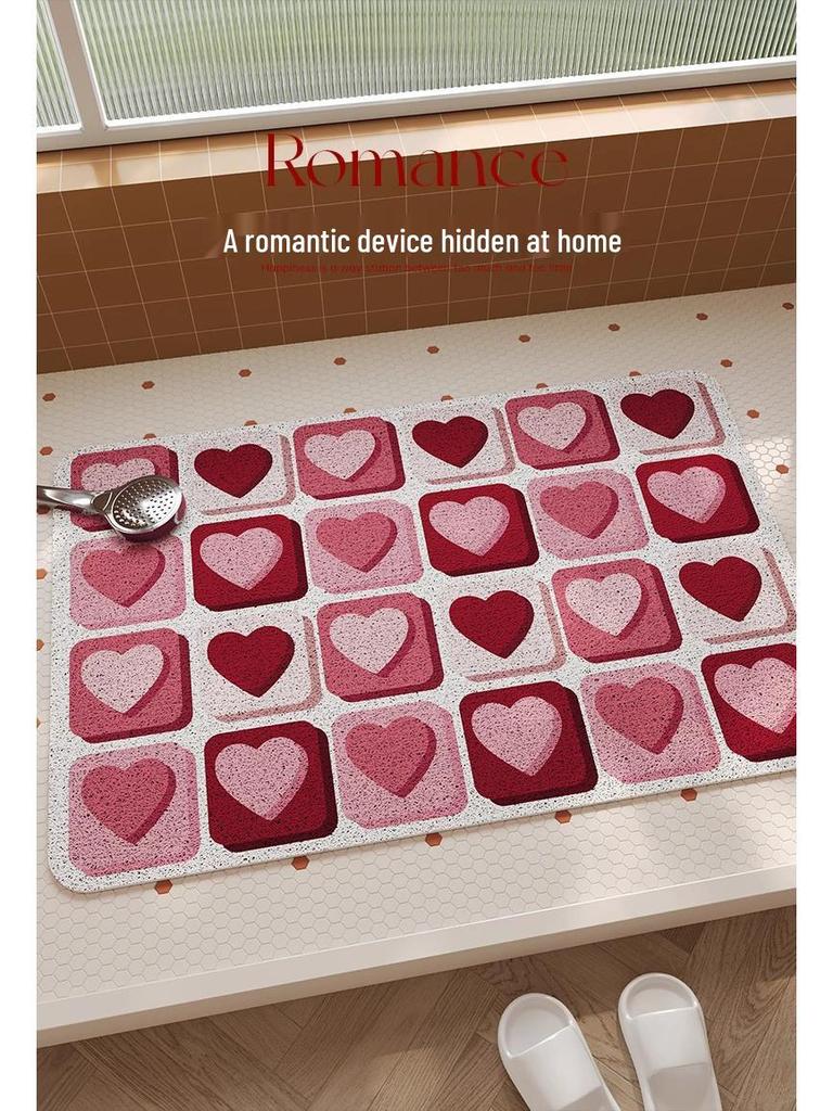 Red Heart Non-Slip Silk Loop Bathroom Floor Mat - Anti-Fall Foot Pad for Kids In Toilet & Shower.