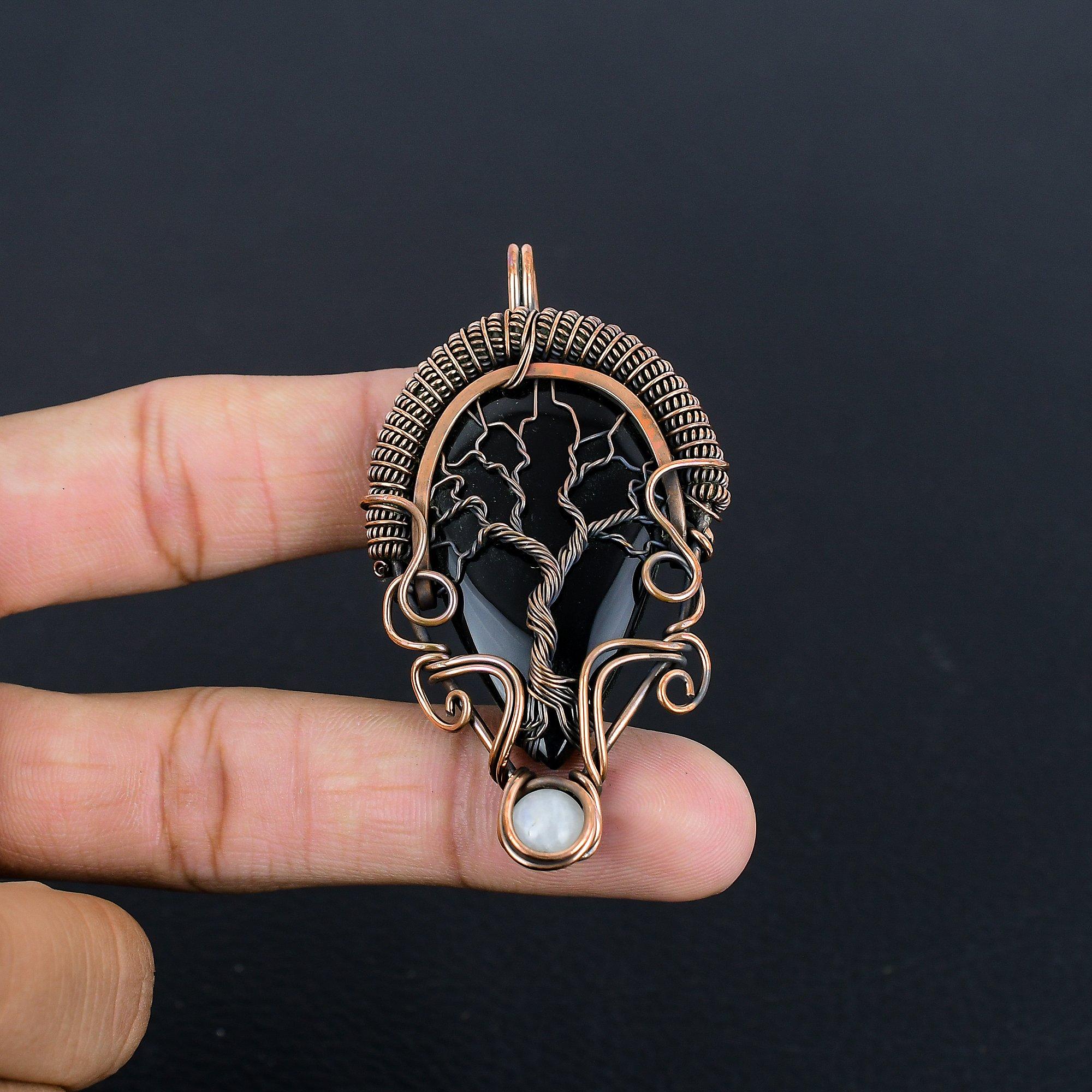 

Украшения из черного оникса, Кулон, обернутый медной проволокой 999 пробы, Ювелирные изделия из драгоценных камней ручной работы, Подарки для жены, Совершенно новый кулон 2.25 Inches